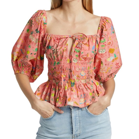 RHODE Jodie Floral Puff Sleeve Top - Picture 1 of 5